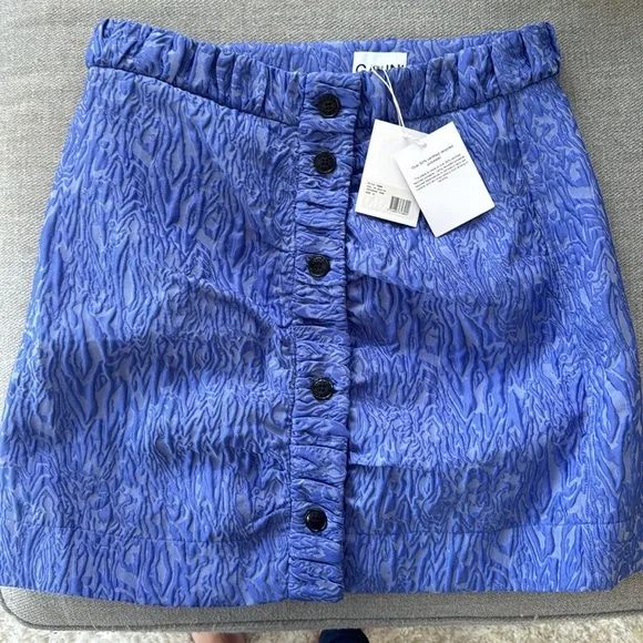 NWT GANNI Blue/Lavender Asymmetric Miniskirt Size 42 (US 10/12) - Picture 10 of 11